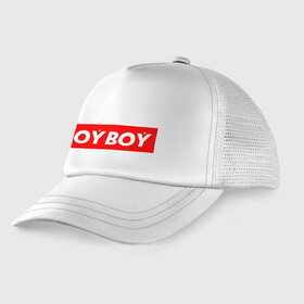 Детская кепка тракер с принтом oyboy в Екатеринбурге, Козырек - 100% хлопок. Кепка - 100% полиэстер, Задняя часть - сетка | универсальный размер, пластиковая застёжка | казахи | ойбой | сабуров | чбд | что было дальше | щербаков | юмор