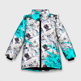 Зимняя куртка для девочек 3D с принтом MARSHMELLO в Екатеринбурге, ткань верха — 100% полиэстер; подклад — 100% полиэстер, утеплитель — 100% полиэстер. | длина ниже бедра, удлиненная спинка, воротник стойка и отстегивающийся капюшон. Есть боковые карманы с листочкой на кнопках, утяжки по низу изделия и внутренний карман на молнии. 

Предусмотрены светоотражающий принт на спинке, радужный светоотражающий элемент на пуллере молнии и на резинке для утяжки. | 