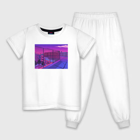 Детская пижама хлопок с принтом NFRNS -такты в Екатеринбурге, 100% хлопок |  брюки и футболка прямого кроя, без карманов, на брюках мягкая резинка на поясе и по низу штанин
 | графика | игра | компьютерная графика | неон | пейзаж | пиксели | пиксельный пейзаж | фиолетовый