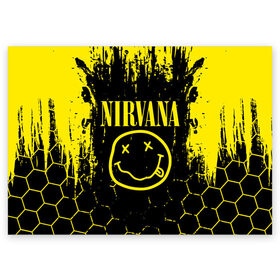 Поздравительная открытка с принтом Nirvana. в Екатеринбурге, 100% бумага | плотность бумаги 280 г/м2, матовая, на обратной стороне линовка и место для марки
 | music | nirvana | rock | smile | американская рок группа | гранж | известные личности | крист новоселич | курт кобейн | музыка | музыканты | нирвана | панк рок | певцы | рок | смайл | хард рок | хэви металл