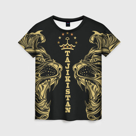 Женская футболка 3D с принтом Таджикистан в Екатеринбурге, 100% полиэфир ( синтетическое хлопкоподобное полотно) | прямой крой, круглый вырез горловины, длина до линии бедер | crown | golden | king | lion | republic | tajikistan | золотой | король | корона | лев | республика | таджикистан | царь