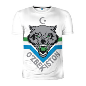 Мужская футболка 3D спортивная с принтом Узбекистан в Екатеринбурге, 100% полиэстер с улучшенными характеристиками | приталенный силуэт, круглая горловина, широкие плечи, сужается к линии бедра | crescent | flag | islam | republic | uzbekistan | wolf | волк | ислам | полумесяц | республика | узбекистан | флаг