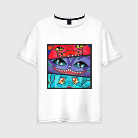 Женская футболка хлопок Oversize с принтом Дракон, кот и осьминог в Екатеринбурге, 100% хлопок | свободный крой, круглый ворот, спущенный рукав, длина до линии бедер
 | 