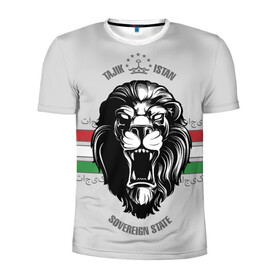 Мужская футболка 3D спортивная с принтом Таджикистан в Екатеринбурге, 100% полиэстер с улучшенными характеристиками | приталенный силуэт, круглая горловина, широкие плечи, сужается к линии бедра | crown | flag | king | lion | republic | tajikistan | король | корона | лев | республика | таджикистан | флаг | царь