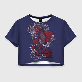 Женская футболка Crop-top 3D с принтом Рыбка дракон в Екатеринбурге, 100% полиэстер | круглая горловина, длина футболки до линии талии, рукава с отворотами | капельки | красивая рыбка | рыбы | тату рыбка. | японская рыба