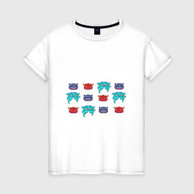 Женская футболка хлопок с принтом Разноцветные персонажи в Екатеринбурге, 100% хлопок | прямой крой, круглый вырез горловины, длина до линии бедер, слегка спущенное плечо | 