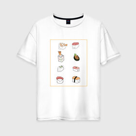 Женская футболка хлопок Oversize с принтом NEON RETRO CITY в Екатеринбурге, 100% хлопок | свободный крой, круглый ворот, спущенный рукав, длина до линии бедер
 | kawaii | sushi | еда | мило | суши