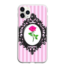 Чехол для iPhone 11 Pro Max матовый с принтом Роза в рамке в Екатеринбурге, Силикон |  | классика | полоска | рамка | роза | розовый | черный