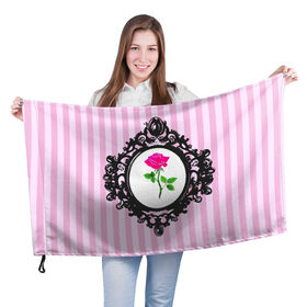 Флаг 3D с принтом Роза в рамке в Екатеринбурге, 100% полиэстер | плотность ткани — 95 г/м2, размер — 67 х 109 см. Принт наносится с одной стороны | классика | полоска | рамка | роза | розовый | черный
