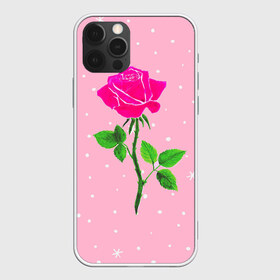 Чехол для iPhone 12 Pro Max с принтом Роза на розовом в Екатеринбурге, Силикон |  | женственно | красота | роза | розовый | снежинки | фуксия | цветок | шик