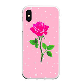 Чехол для iPhone XS Max матовый с принтом Роза на розовом в Екатеринбурге, Силикон | Область печати: задняя сторона чехла, без боковых панелей | Тематика изображения на принте: женственно | красота | роза | розовый | снежинки | фуксия | цветок | шик