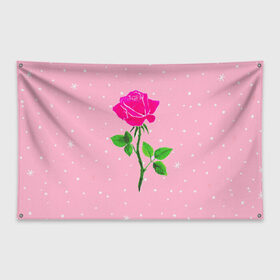 Флаг-баннер с принтом Роза на розовом в Екатеринбурге, 100% полиэстер | размер 67 х 109 см, плотность ткани — 95 г/м2; по краям флага есть четыре люверса для крепления | женственно | красота | роза | розовый | снежинки | фуксия | цветок | шик