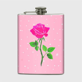 Фляга с принтом Роза на розовом в Екатеринбурге, металлический корпус | емкость 0,22 л, размер 125 х 94 мм. Виниловая наклейка запечатывается полностью | женственно | красота | роза | розовый | снежинки | фуксия | цветок | шик