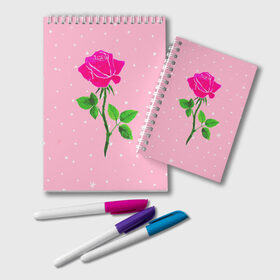 Блокнот с принтом Роза на розовом в Екатеринбурге, 100% бумага | 48 листов, плотность листов — 60 г/м2, плотность картонной обложки — 250 г/м2. Листы скреплены удобной пружинной спиралью. Цвет линий — светло-серый
 | женственно | красота | роза | розовый | снежинки | фуксия | цветок | шик