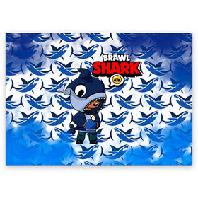 Поздравительная открытка с принтом BRAWL STARS SHARK. в Екатеринбурге, 100% бумага | плотность бумаги 280 г/м2, матовая, на обратной стороне линовка и место для марки
 | 8 bit | brawl stars | colette | crow | gale | leon | max | mecha | mecha crow | mr.p | sally leon | shark | tara | virus 8 bit | werewolf leon | акула | берли | бравл старс | ворон | коллет | макс | оборотень