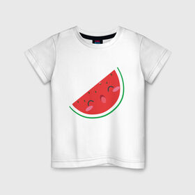 Детская футболка хлопок с принтом Кусочек Арбуза в Екатеринбурге, 100% хлопок | круглый вырез горловины, полуприлегающий силуэт, длина до линии бедер | Тематика изображения на принте: kawai | kawaii | mimi | watermelon | арбуз | еда | каваи | кавай | кавайи | кавайный | кавайный арбуз | кусочек арбуза | милота | мимишный | фрукт | ягода