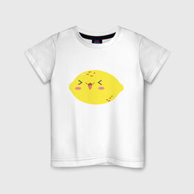 Детская футболка хлопок с принтом Лимончик в Екатеринбурге, 100% хлопок | круглый вырез горловины, полуприлегающий силуэт, длина до линии бедер | kawai | kawaii | lemon | mimi | еда | каваи | кавай | кавайи | кавайный | кавайный лимон | лимон | лимончик | милота | мимишный | фрукт