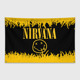 Флаг-баннер с принтом Nirvana в Екатеринбурге, 100% полиэстер | размер 67 х 109 см, плотность ткани — 95 г/м2; по краям флага есть четыре люверса для крепления | music | nirvana | rock | smile | американская рок группа | гранж | известные личности | крист новоселич | курт кобейн | музыка | музыканты | нирвана | панк рок | певцы | рок | смайл | хард рок | хэви металл