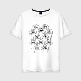 Женская футболка хлопок Oversize с принтом Дудл таксы в Екатеринбурге, 100% хлопок | свободный крой, круглый ворот, спущенный рукав, длина до линии бедер
 | doodle | гипноглаза | дудл | сердце | смех | собака | собаки | такса | таксы | улыбка
