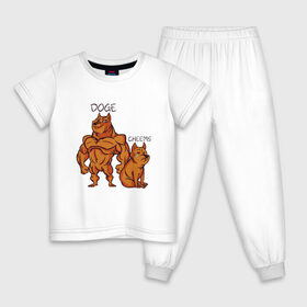 Детская пижама хлопок с принтом Качок Доге и маленький Чимс в Екатеринбурге, 100% хлопок |  брюки и футболка прямого кроя, без карманов, на брюках мягкая резинка на поясе и по низу штанин
 | bodybuilder | cheems | chims | cool | cry | crying | doge | japan | japanese | little | meme | memes | power | powerful | shiba inu | small | крутой | мемас | мемчик | накаченный | песель | песик | плакса | плачет | порода | сиба ину | собак