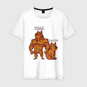 Мужская футболка хлопок с принтом Качок Доге и маленький Чимс в Екатеринбурге, 100% хлопок | прямой крой, круглый вырез горловины, длина до линии бедер, слегка спущенное плечо. | bodybuilder | cheems | chims | cool | cry | crying | doge | japan | japanese | little | meme | memes | power | powerful | shiba inu | small | крутой | мемас | мемчик | накаченный | песель | песик | плакса | плачет | порода | сиба ину | собак