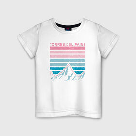 Детская футболка хлопок с принтом Torres Del Paine в Екатеринбурге, 100% хлопок | круглый вырез горловины, полуприлегающий силуэт, длина до линии бедер | torres del paine | winter | абстракция | горы | зима | зимняя | полосы | снег | снежок