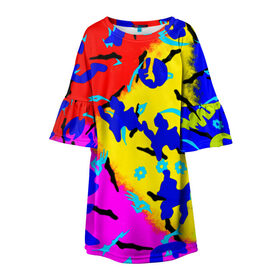 Детское платье 3D с принтом Камуфляж геймера в Екатеринбурге, 100% полиэстер | прямой силуэт, чуть расширенный к низу. Круглая горловина, на рукавах — воланы | игры | камуфляж | краски | пятна | спорт | текстуры | узоры | фигуры | цветной | яркая
