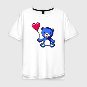 Мужская футболка хлопок Oversize с принтом Медвежонок с шариком в Екатеринбурге, 100% хлопок | свободный крой, круглый ворот, “спинка” длиннее передней части | bear | love is | teddy | valentines day | валентина | влюбленный | воздушный шарик | девочкам | девушке | игрушка | кукла | лучшая | любимая | люблю | любовь | марта | медведь | медвежата | милый | няшный | плюшевый