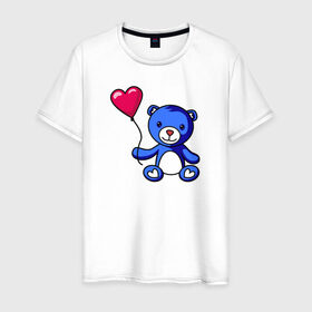 Мужская футболка хлопок с принтом Медвежонок с шариком в Екатеринбурге, 100% хлопок | прямой крой, круглый вырез горловины, длина до линии бедер, слегка спущенное плечо. | bear | love is | teddy | valentines day | валентина | влюбленный | воздушный шарик | девочкам | девушке | игрушка | кукла | лучшая | любимая | люблю | любовь | марта | медведь | медвежата | милый | няшный | плюшевый
