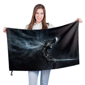 Флаг 3D с принтом Ночной рыцарь в Екатеринбурге, 100% полиэстер | плотность ткани — 95 г/м2, размер — 67 х 109 см. Принт наносится с одной стороны | ночной рыцарь | рыцарь | рыцарь с мечом | фентези | фэнтези