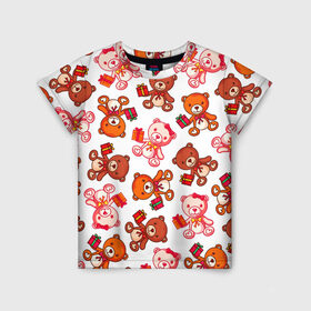 Детская футболка 3D с принтом Медвежата и подарки в Екатеринбурге, 100% гипоаллергенный полиэфир | прямой крой, круглый вырез горловины, длина до линии бедер, чуть спущенное плечо, ткань немного тянется | 