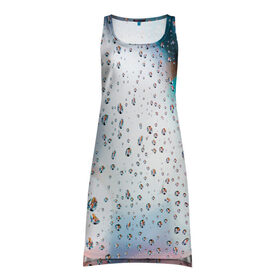 Платье-майка 3D с принтом капли, стекло, поверхность, бл в Екатеринбурге, 100% полиэстер | полуприлегающий силуэт, широкие бретели, круглый вырез горловины, удлиненный подол сзади. | 