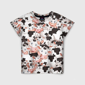 Детская футболка 3D с принтом Коровы в Екатеринбурге, 100% гипоаллергенный полиэфир | прямой крой, круглый вырез горловины, длина до линии бедер, чуть спущенное плечо, ткань немного тянется | Тематика изображения на принте: бык | говядина | корова | паттерн | рога | стадо | теленок | тёлка