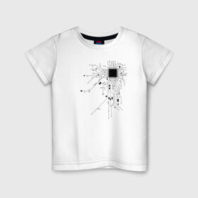 Детская футболка хлопок с принтом Сердце чип в Екатеринбурге, 100% хлопок | круглый вырез горловины, полуприлегающий силуэт, длина до линии бедер | art | board | chip | cyber | heart | system | арт | кибер | плата | сердце | система | чип