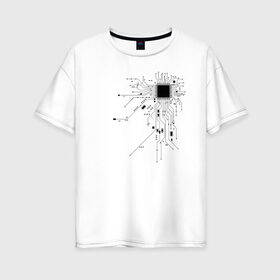 Женская футболка хлопок Oversize с принтом Сердце чип в Екатеринбурге, 100% хлопок | свободный крой, круглый ворот, спущенный рукав, длина до линии бедер
 | art | board | chip | cyber | heart | system | арт | кибер | плата | сердце | система | чип