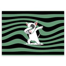 Поздравительная открытка с принтом Dab в Екатеринбурге, 100% бумага | плотность бумаги 280 г/м2, матовая, на обратной стороне линовка и место для марки
 | bull terrier | dab | dog | ears | muzzle | nose | paws | tail | бультерьер | лапы | нос | собака | уши | хвост
