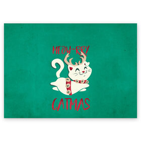 Поздравительная открытка с принтом Meow-rry Catmas в Екатеринбурге, 100% бумага | плотность бумаги 280 г/м2, матовая, на обратной стороне линовка и место для марки
 | 2021 | cat | catmas | christmas | happy new year | merry christmas | new year | кот | котейка | котики | новый год | праздник | рождество