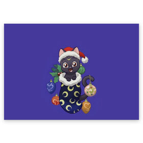 Поздравительная открытка с принтом Luna Happy New Year в Екатеринбурге, 100% бумага | плотность бумаги 280 г/м2, матовая, на обратной стороне линовка и место для марки
 | 2021 | cat | catmas | christmas | happy new year | merry christmas | new year | аниме | кот | котейка | котики | луна | манга | новый год | праздник | рождество | сейлормун