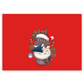 Поздравительная открытка с принтом Новогодний тоторо в Екатеринбурге, 100% бумага | плотность бумаги 280 г/м2, матовая, на обратной стороне линовка и место для марки
 | Тематика изображения на принте: 2021 | christmas | happy new year | merry christmas | new year | totoro | аниме | новый год | праздник | рождество | тоторо