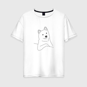 Женская футболка хлопок Oversize с принтом Сool dog в Екатеринбурге, 100% хлопок | свободный крой, круглый ворот, спущенный рукав, длина до линии бедер
 | dog | mem | крутая собака | мем | облокотившаяся собака | пес | прикол | прикольная собака | хаски | юмор
