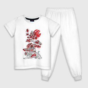 Детская пижама хлопок с принтом Япония в Екатеринбурге, 100% хлопок |  брюки и футболка прямого кроя, без карманов, на брюках мягкая резинка на поясе и по низу штанин
 | Тематика изображения на принте: japan | tiger | азия | буддизм | дерево | иероглиф | иероглифы | император | кимоно | краска | рисунок | сакура | самурай | солнце | терракота | тигр | хищник | япония | японский воин