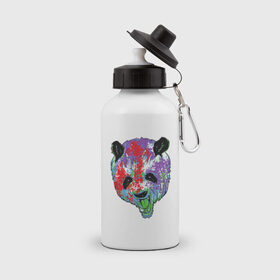 Бутылка спортивная с принтом Панда в Екатеринбурге, металл | емкость — 500 мл, в комплекте две пластиковые крышки и карабин для крепления | animal | animals | australia | bear | paint | panda | panda bear | австралия | голова | голова панды | животное | зубы | клыки | краска | краски | медведь | медведь панда | панда | пандочка | природа | рисунок