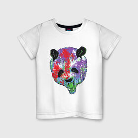 Детская футболка хлопок с принтом Панда в Екатеринбурге, 100% хлопок | круглый вырез горловины, полуприлегающий силуэт, длина до линии бедер | Тематика изображения на принте: animal | animals | australia | bear | paint | panda | panda bear | австралия | голова | голова панды | животное | зубы | клыки | краска | краски | медведь | медведь панда | панда | пандочка | природа | рисунок
