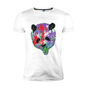 Мужская футболка хлопок Slim с принтом Панда в Екатеринбурге, 92% хлопок, 8% лайкра | приталенный силуэт, круглый вырез ворота, длина до линии бедра, короткий рукав | animal | animals | australia | bear | paint | panda | panda bear | австралия | голова | голова панды | животное | зубы | клыки | краска | краски | медведь | медведь панда | панда | пандочка | природа | рисунок