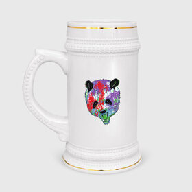 Кружка пивная с принтом Панда в Екатеринбурге,  керамика (Материал выдерживает высокую температуру, стоит избегать резкого перепада температур) |  объем 630 мл | animal | animals | australia | bear | paint | panda | panda bear | австралия | голова | голова панды | животное | зубы | клыки | краска | краски | медведь | медведь панда | панда | пандочка | природа | рисунок