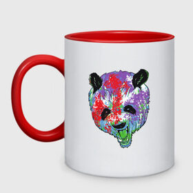 Кружка двухцветная с принтом Панда в Екатеринбурге, керамика | объем — 330 мл, диаметр — 80 мм. Цветная ручка и кайма сверху, в некоторых цветах — вся внутренняя часть | animal | animals | australia | bear | paint | panda | panda bear | австралия | голова | голова панды | животное | зубы | клыки | краска | краски | медведь | медведь панда | панда | пандочка | природа | рисунок