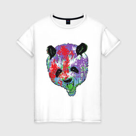 Женская футболка хлопок с принтом Панда в Екатеринбурге, 100% хлопок | прямой крой, круглый вырез горловины, длина до линии бедер, слегка спущенное плечо | animal | animals | australia | bear | paint | panda | panda bear | австралия | голова | голова панды | животное | зубы | клыки | краска | краски | медведь | медведь панда | панда | пандочка | природа | рисунок