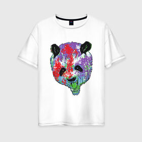 Женская футболка хлопок Oversize с принтом Панда в Екатеринбурге, 100% хлопок | свободный крой, круглый ворот, спущенный рукав, длина до линии бедер
 | animal | animals | australia | bear | paint | panda | panda bear | австралия | голова | голова панды | животное | зубы | клыки | краска | краски | медведь | медведь панда | панда | пандочка | природа | рисунок