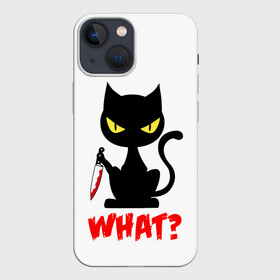 Чехол для iPhone 13 mini с принтом What Cat в Екатеринбурге,  |  | Тематика изображения на принте: cat | cats | halloween | what | кот | котенок | коты | котяра | кошак | кошка | нож | пушистый | хэллоуин | что