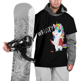 Накидка на куртку 3D с принтом What Unicorn в Екатеринбурге, 100% полиэстер |  | Тематика изображения на принте: cat | halloween | rainbow | unicorn | what | единорог | единорожек | кот | нож | пушистый | радуга | радужный | хэллоуин | что